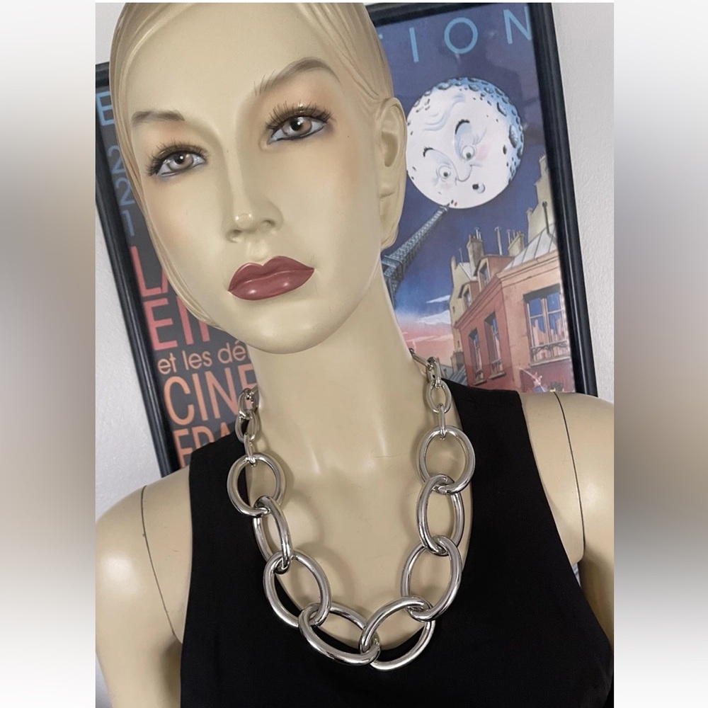 NWT Vtg KJL Kenneth J Lane Couture Big Chunky Oval Silver Links Necklace 24”